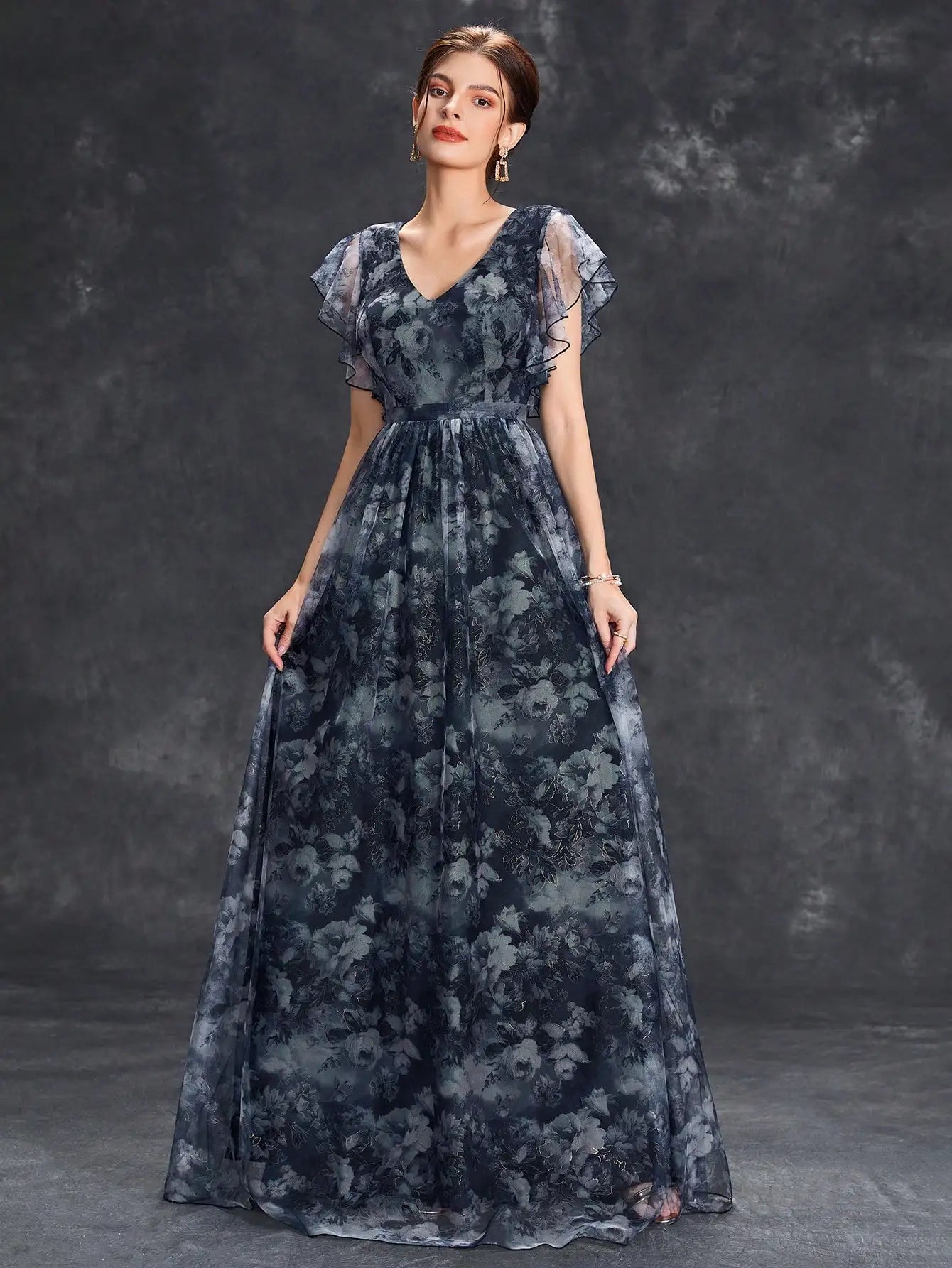 Floral Flutter Sleeve Maxi Dress | Kaye