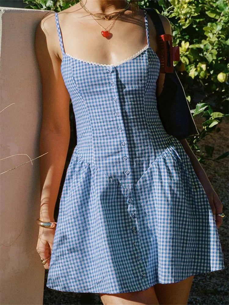 Women Gingham Button-Down Mini Dress | Mariela