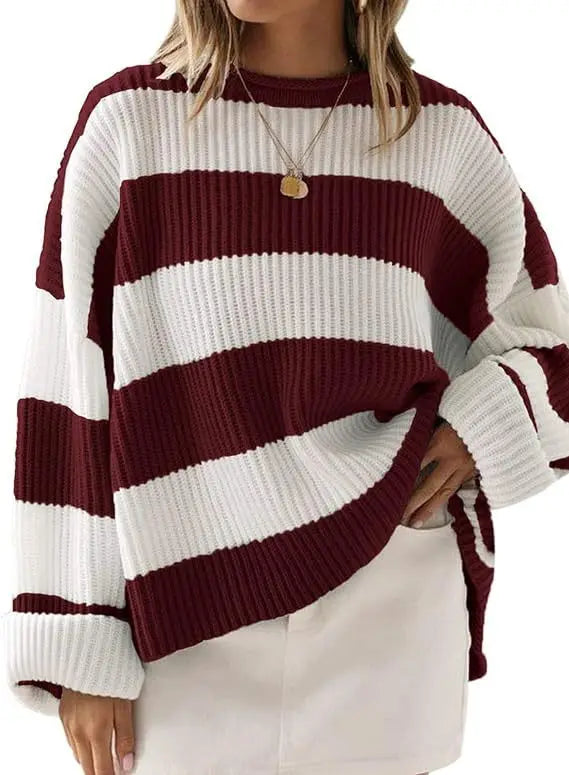 Women Striped Oversized Knit Sweater | Sapphira