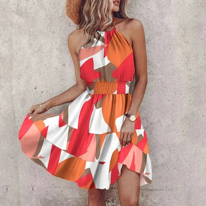 Women Printed Halter Dress with Ruffles | Marisol