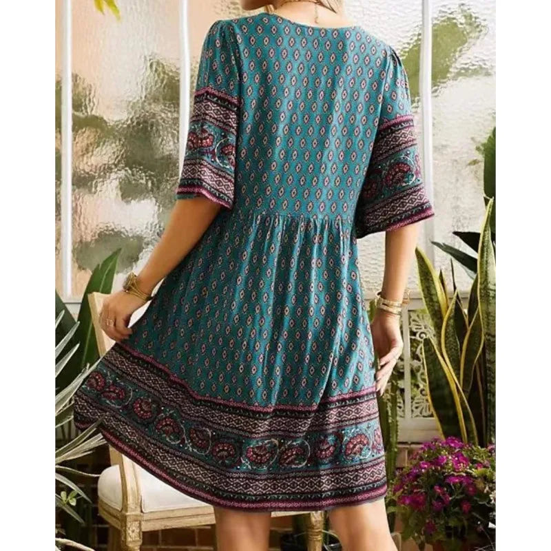 Women Floral V-Neck Babydoll Mini Dress | Rosalyn