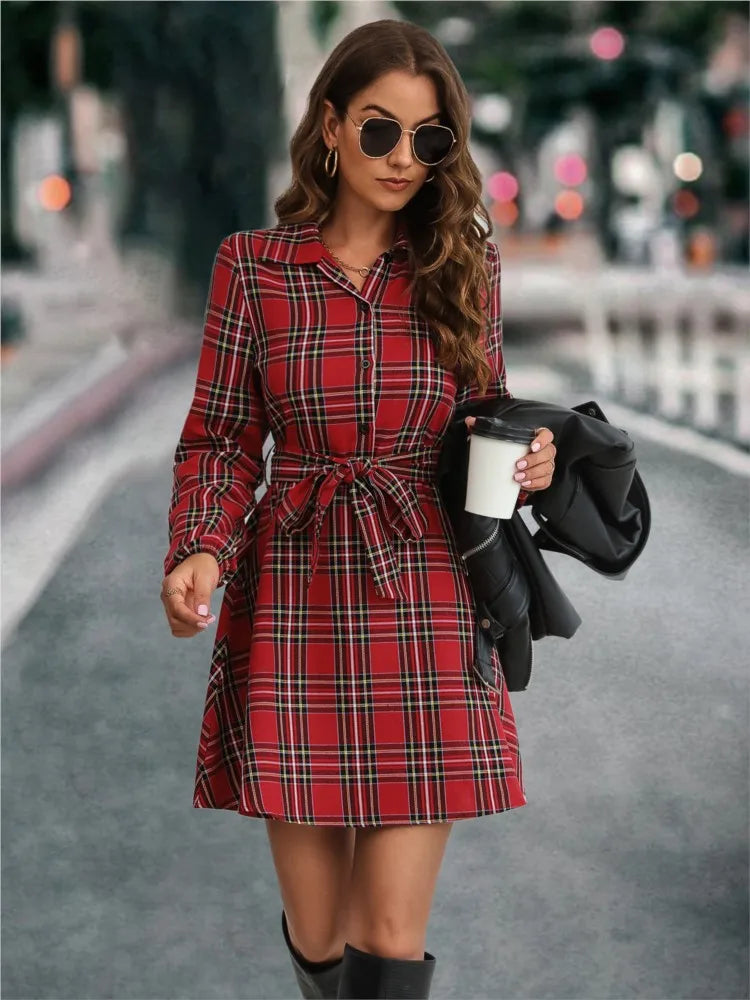 Women Plaid Shirt Dress | Heart