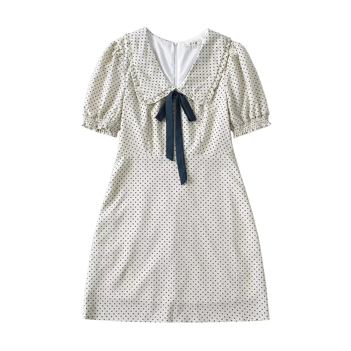 Women Polka Dot Bow Collar Mini Dress | Perla
