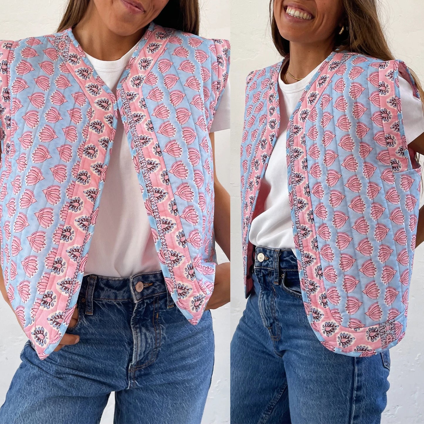 Women Patterned Sleeveless Quilted Vest | Myrtle