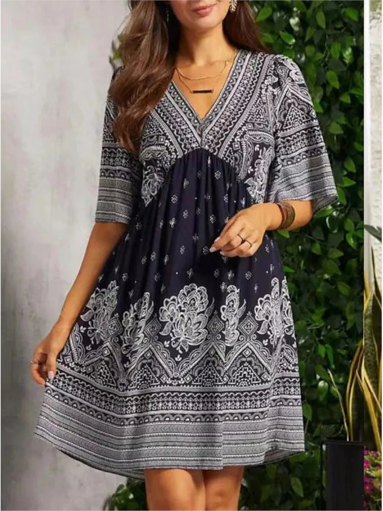 Women Floral V-Neck Babydoll Mini Dress | Rosalyn