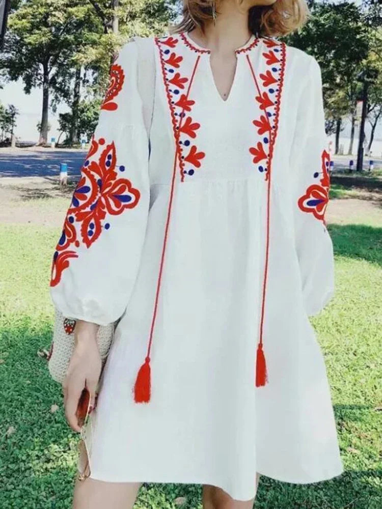 Women Bohemian Embroidered Tunic Dress | Kassandra