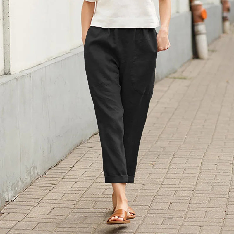Variant image for Women Wide Leg Trousers Beige Cotton | Crissa-41