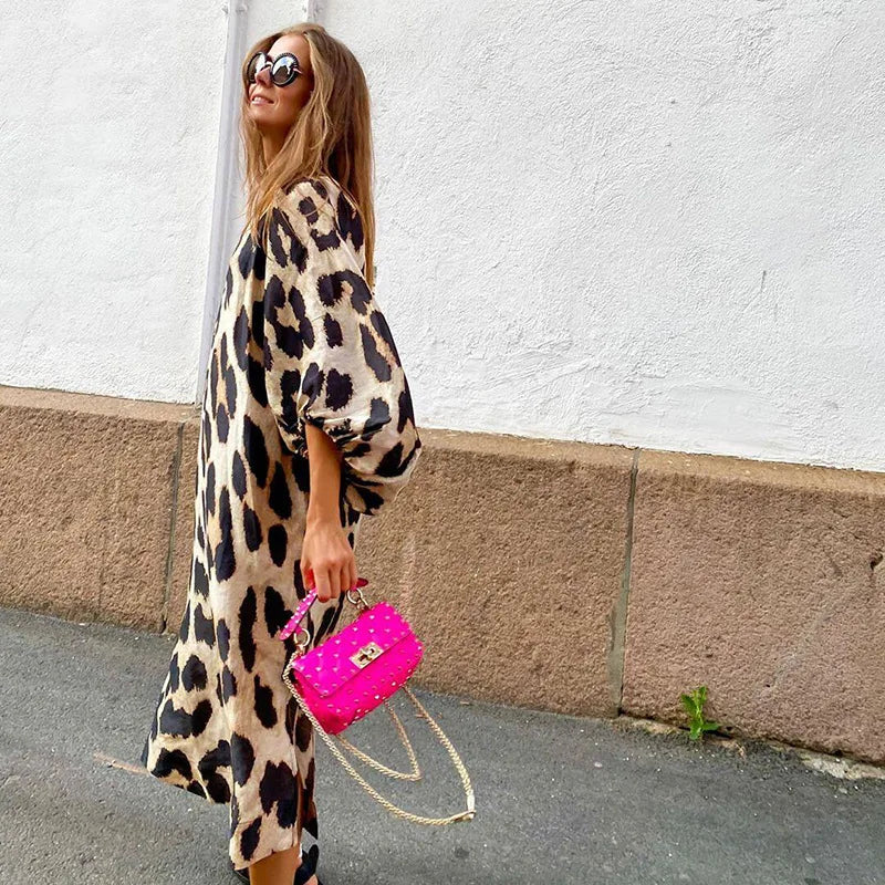 Women Leopard Print V-Neck Maxi Dress | Zadie