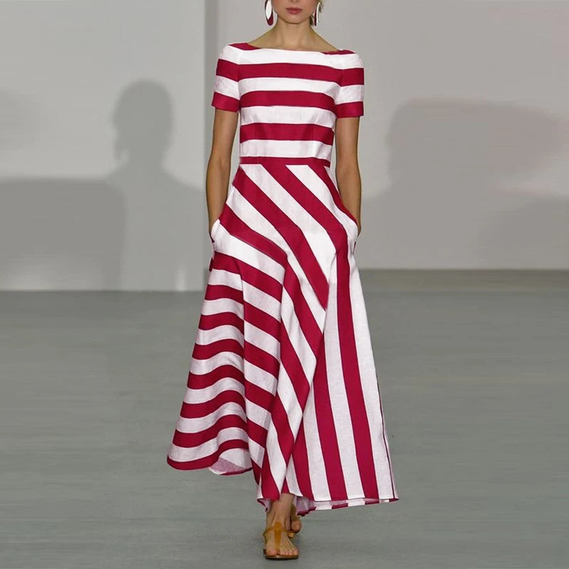 Women Striped Short Sleeve Maxi Dress | Daphne