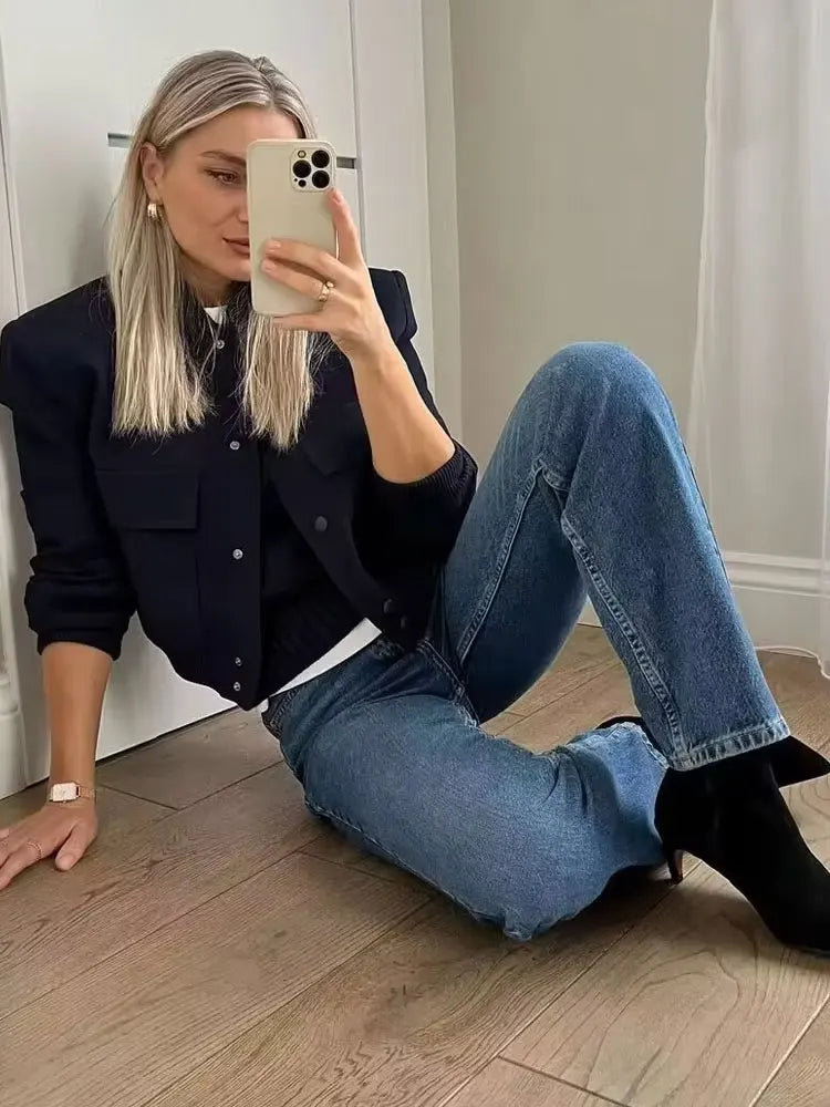 Women Bomber Jacket Green Cotton | Vintage Chic-4