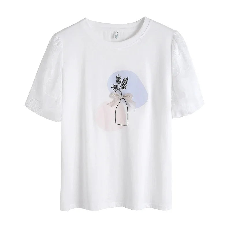 Women Puff Sleeve Embroidered T-Shirt | Brisa