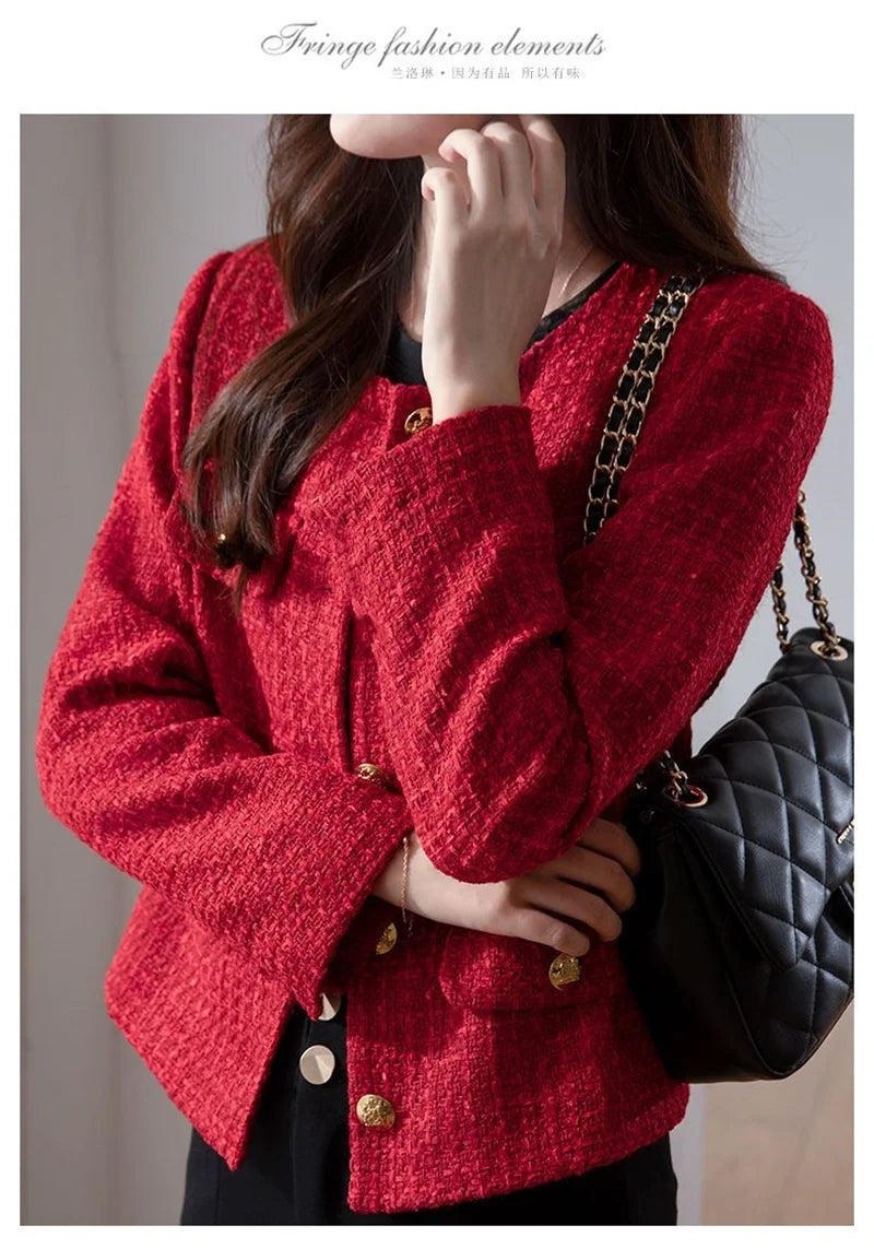 Women Blazer Red Tweed | Elegant Style-5