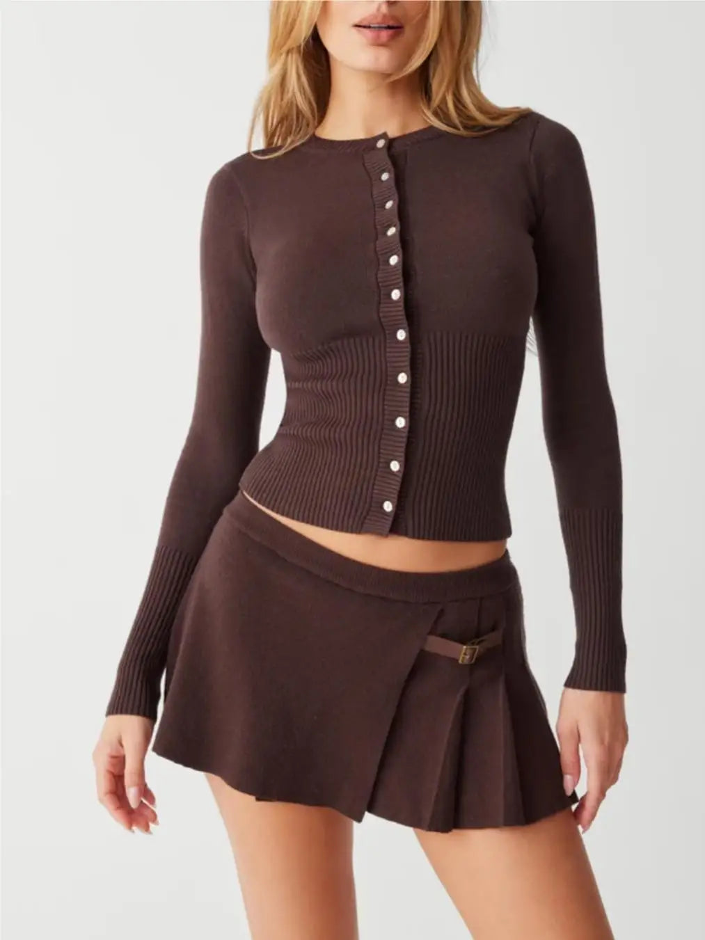 Women Ribbed Button-Up Cropped Cardigan | Elenora