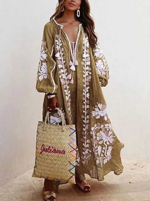 Variant image for Women Maxi Dress Boho Print Cotton | Elegant Lady-3