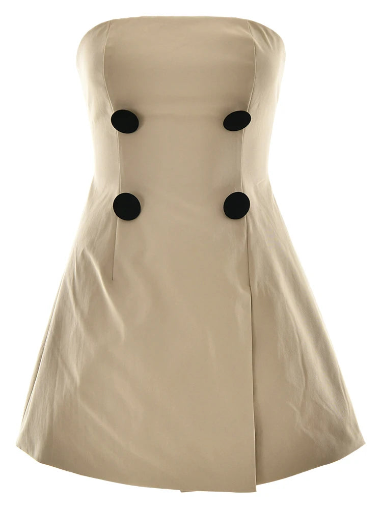Women Strapless A-Line Button Dress | Augusta