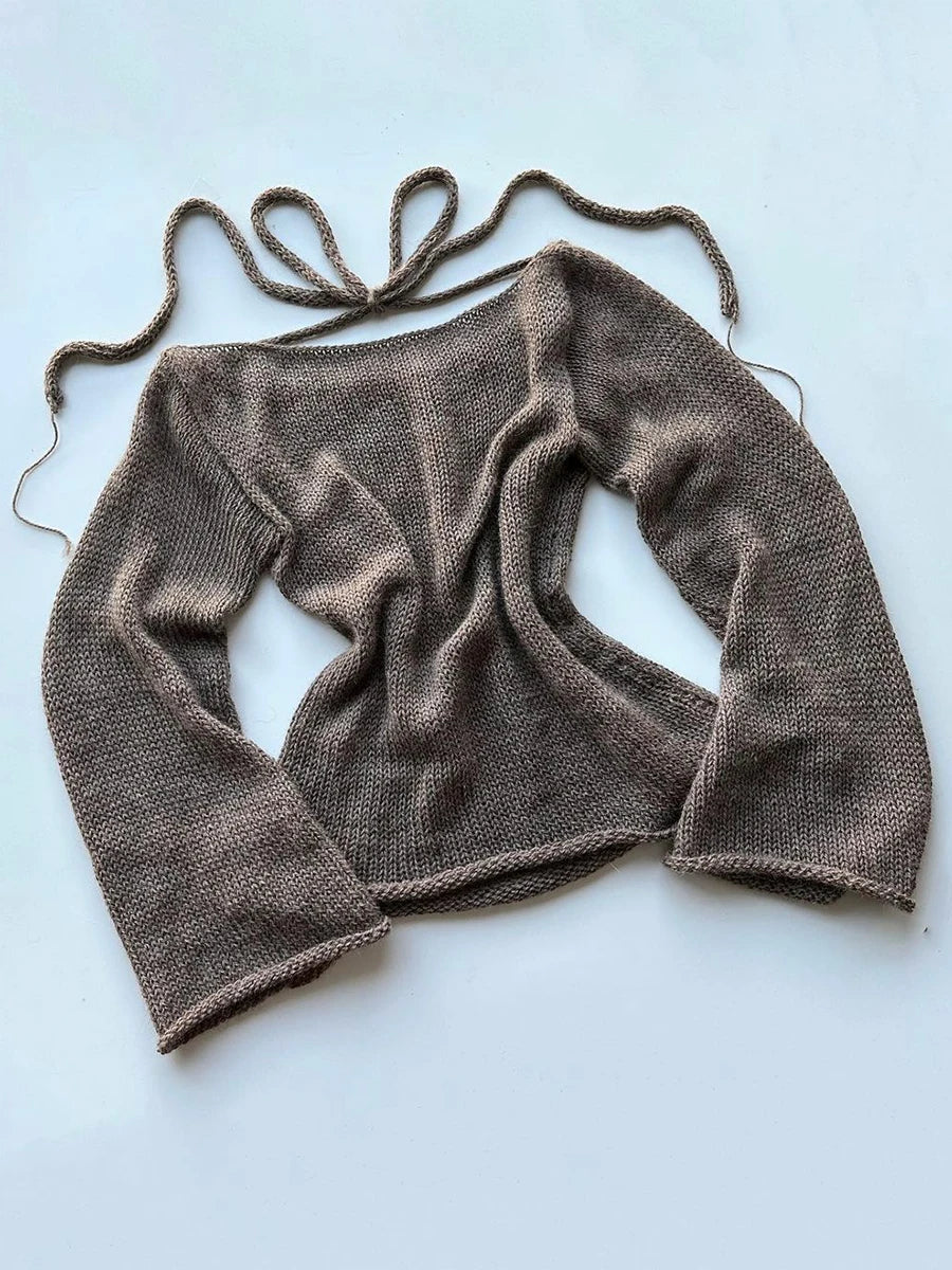 Women Backless Knit Sweater | Rose