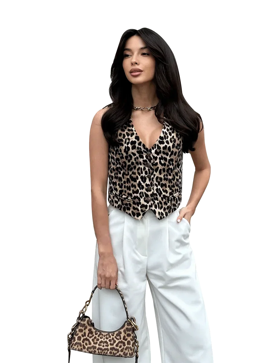 Women Chic Leopard Print Vest | Elara