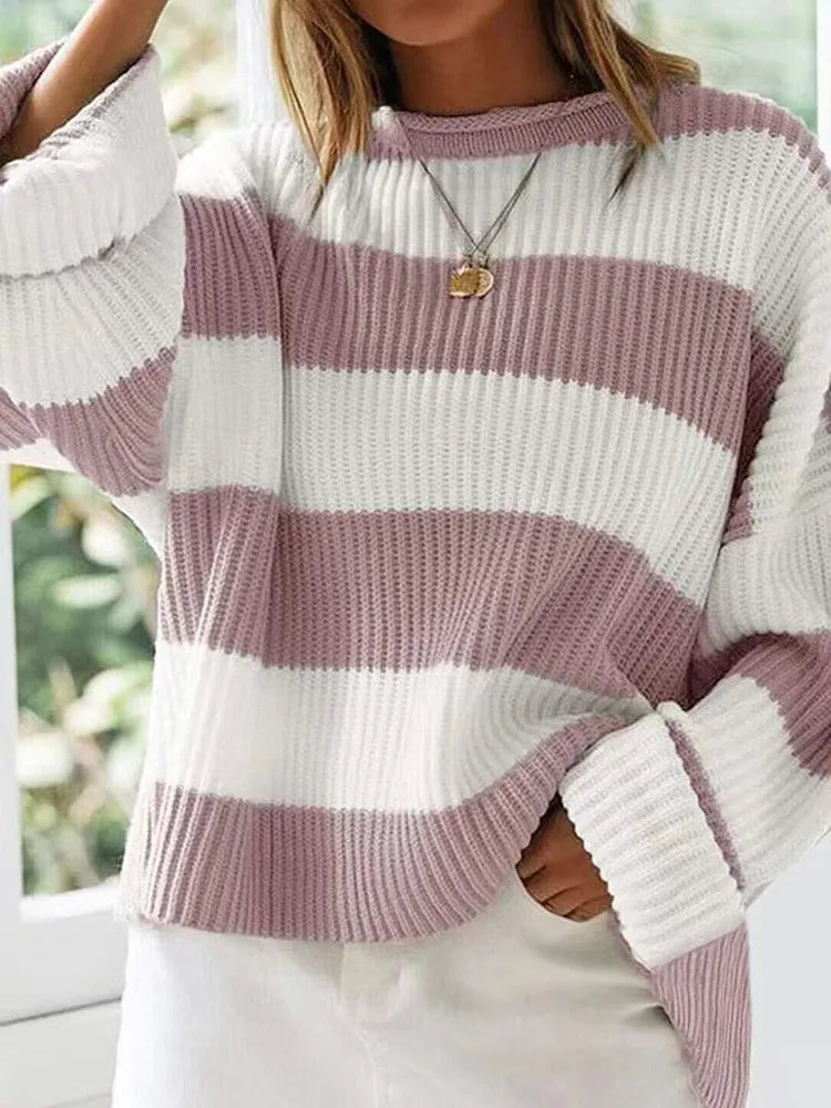 Women Striped Oversized Knit Sweater | Sapphira