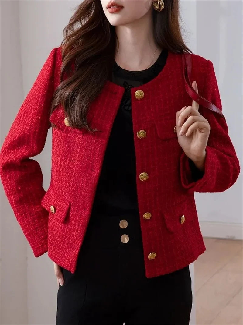Women Blazer Red Tweed | Elegant Style-4