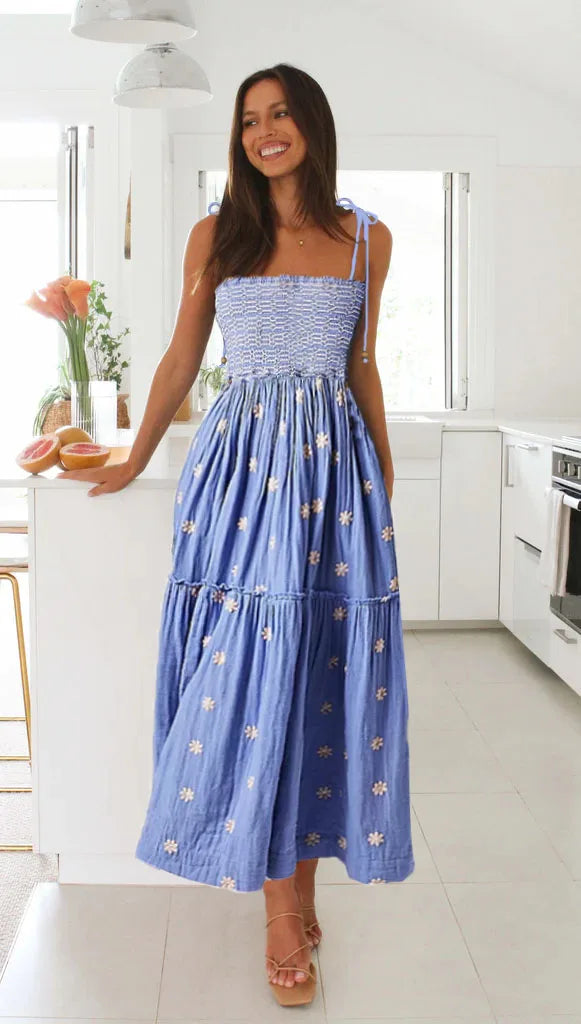 Women Rust Floral Smocked Maxi Dress | Babette