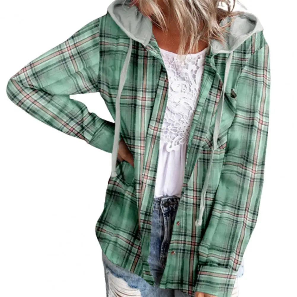 Woman Lightweight Plaid Hooded Shirt | Kalista