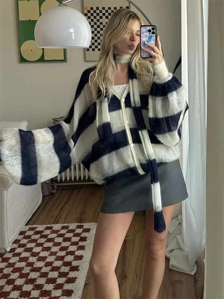 Women Oversized Striped Knit Cardigan | Orena