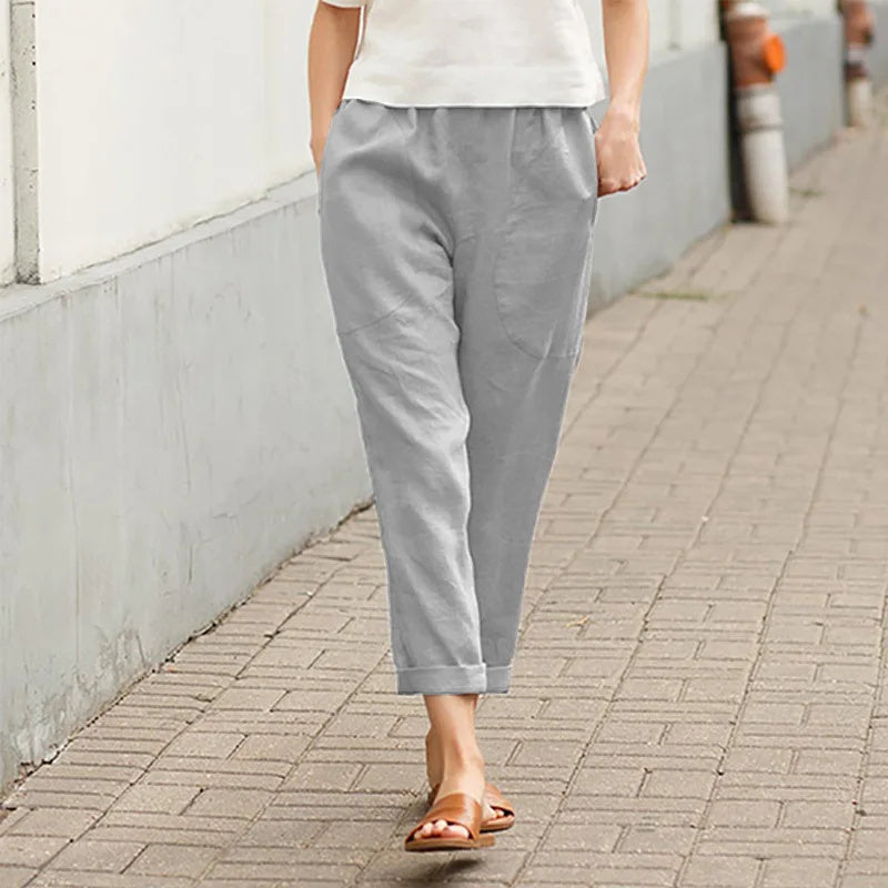 Variant image for Women Wide Leg Trousers Beige Cotton | Crissa-33