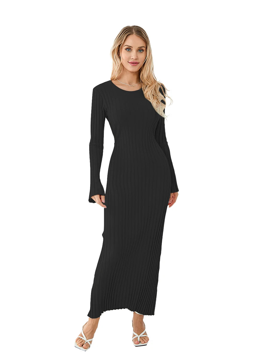 Variant image for Women Long Sleeve Dress Solid Knit | Elegant-6