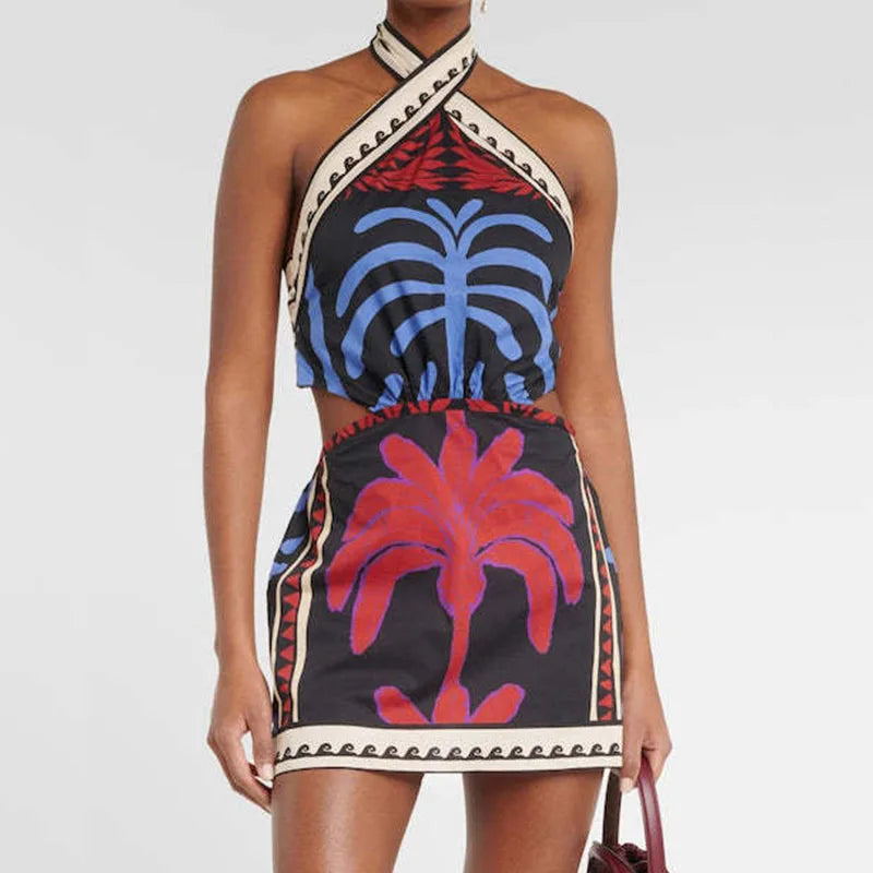 Halter Tropical Mini Dress | Adriana