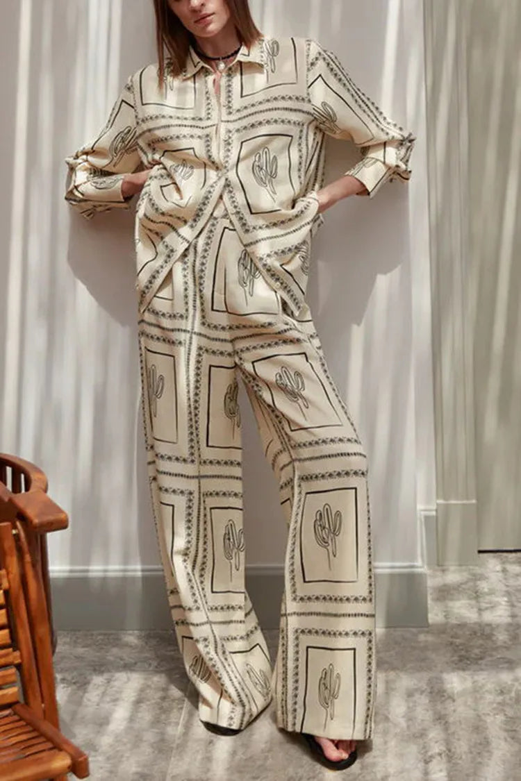 Women Rustic Cactus Print Two-Piece Set | Elodie