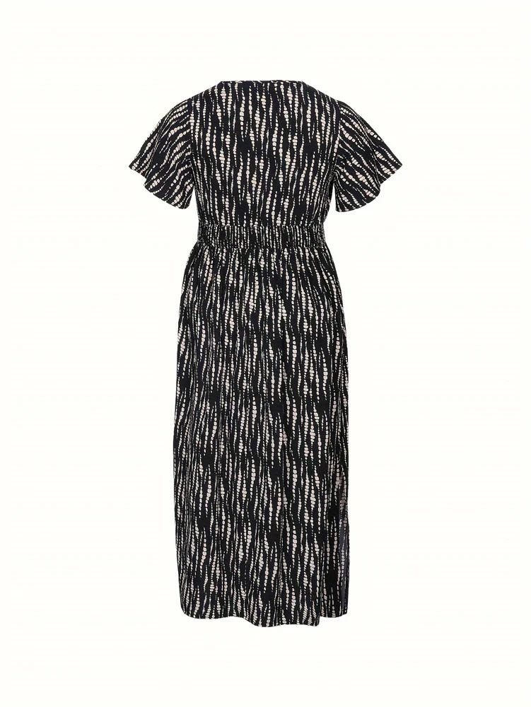 Women Printed V-Neck Maxi Dress with Side Slit | Gwena