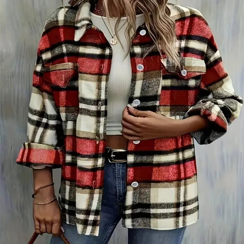 Women Plaid Button-Up Shirt Jacket | Emika