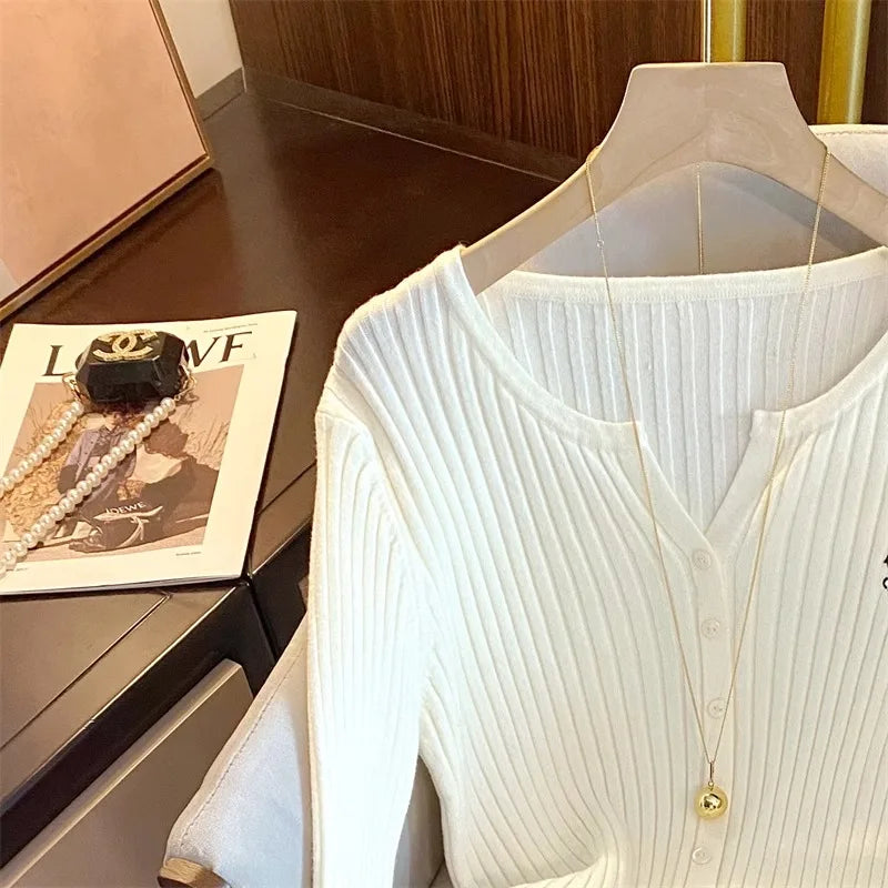 Women Classic Ribbed Button-Down Cardigan | Ernestine