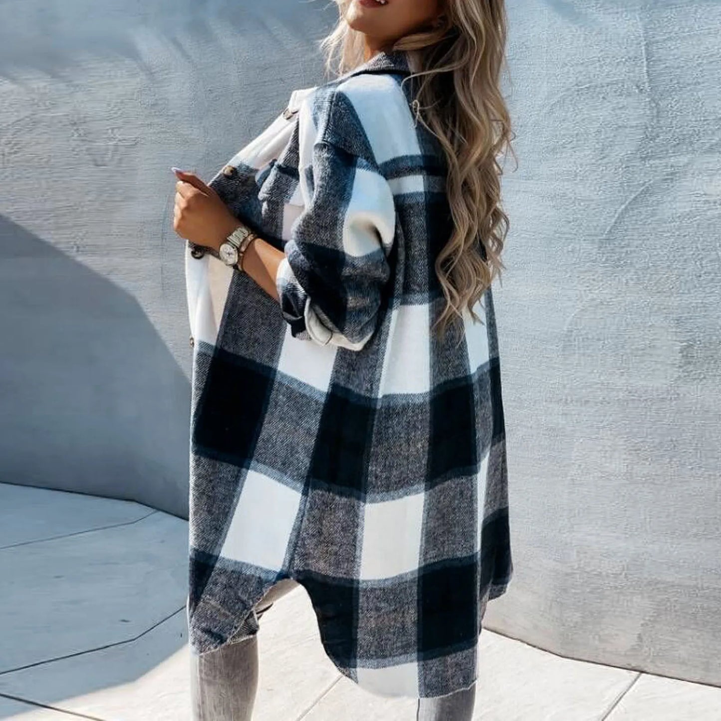 Women Longline Checkered Button Shacket | Illyria