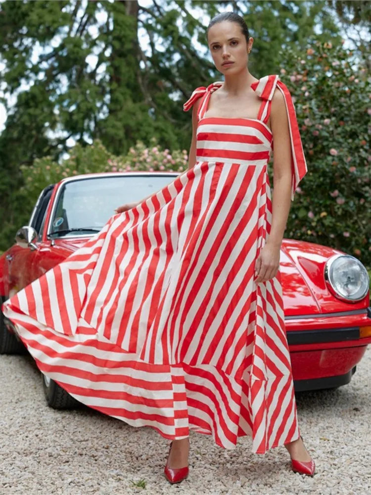 Women Striped Bow-Tie Dress | Daysi