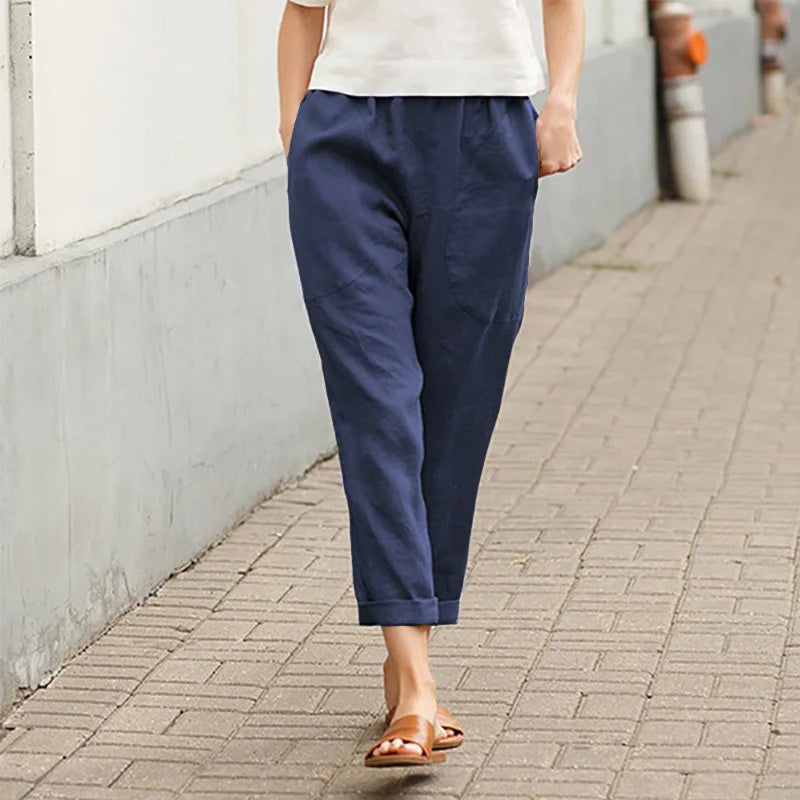 Variant image for Women Wide Leg Trousers Beige Cotton | Crissa-17
