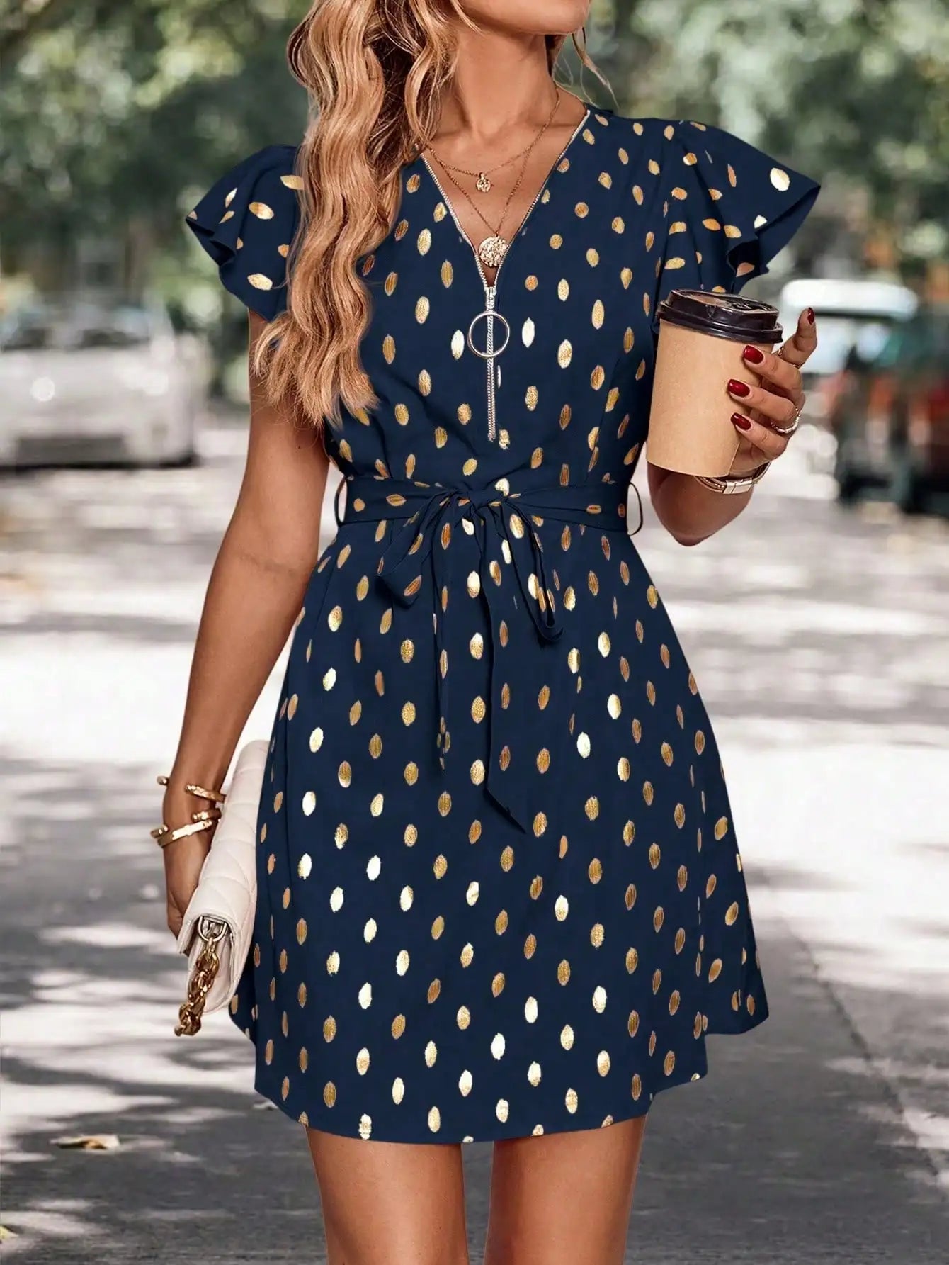 Women Polka Dot Flutter Sleeve Dress | Katrina