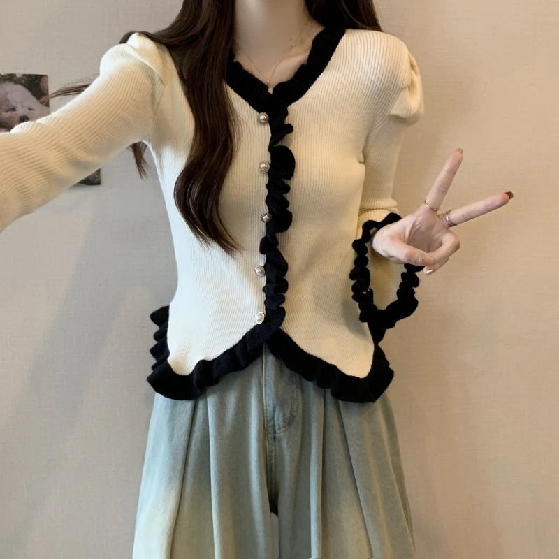 Women Ruffled Button-Up Cardigan | Christiana