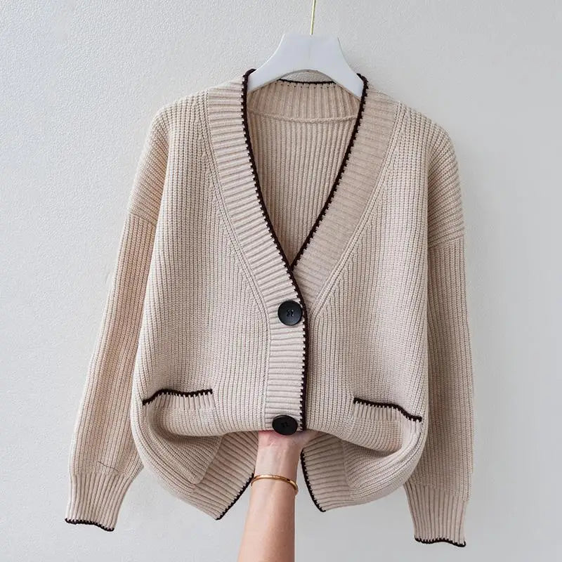 Women Cozy Contrast-Trim Knit Cardigan | Allana