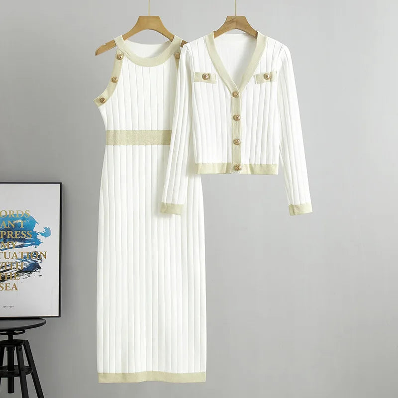 Women Ribbed Knit Dress & Cardigan Set | Rylee