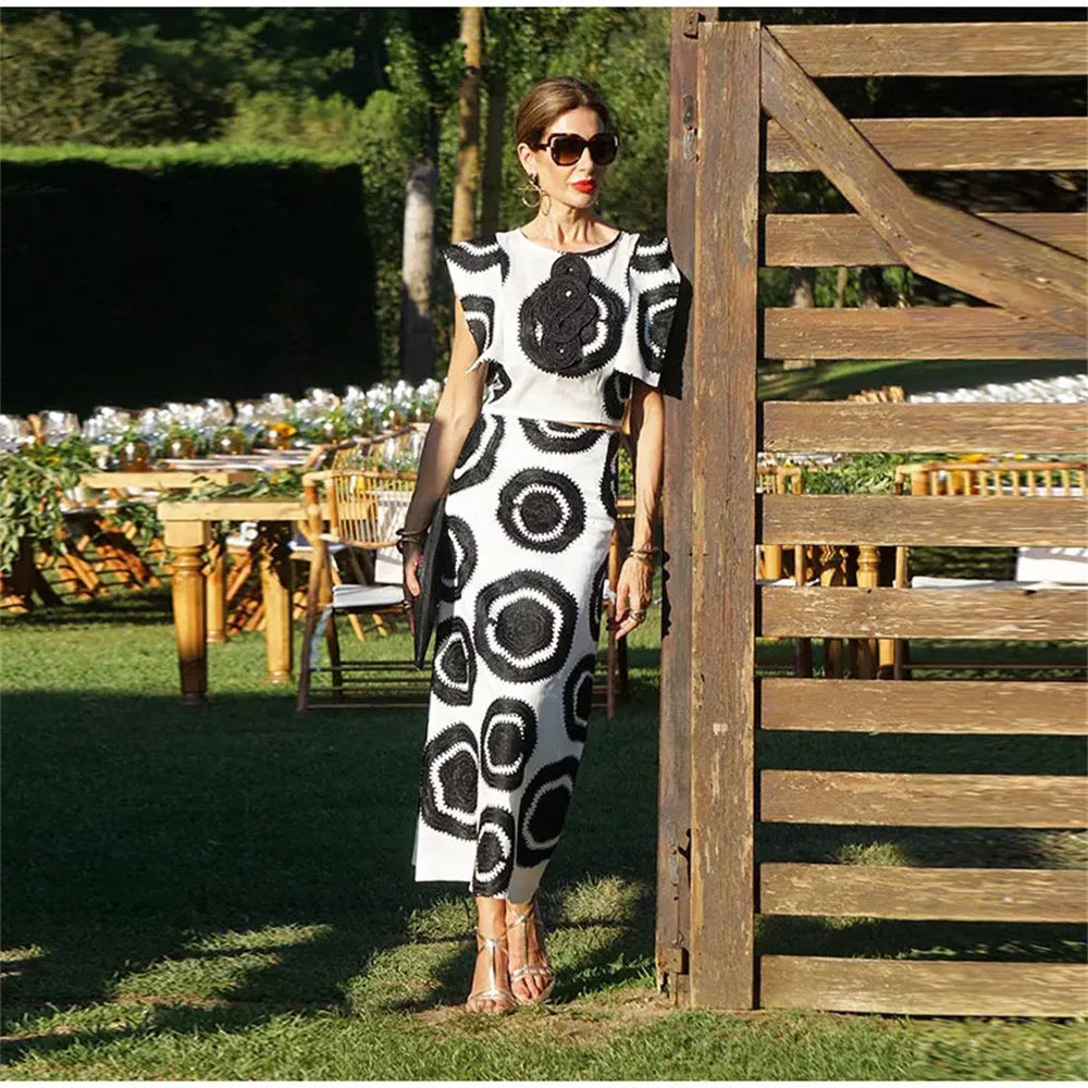 Women Bold Print Crop Top & Maxi Skirt Set | Cara
