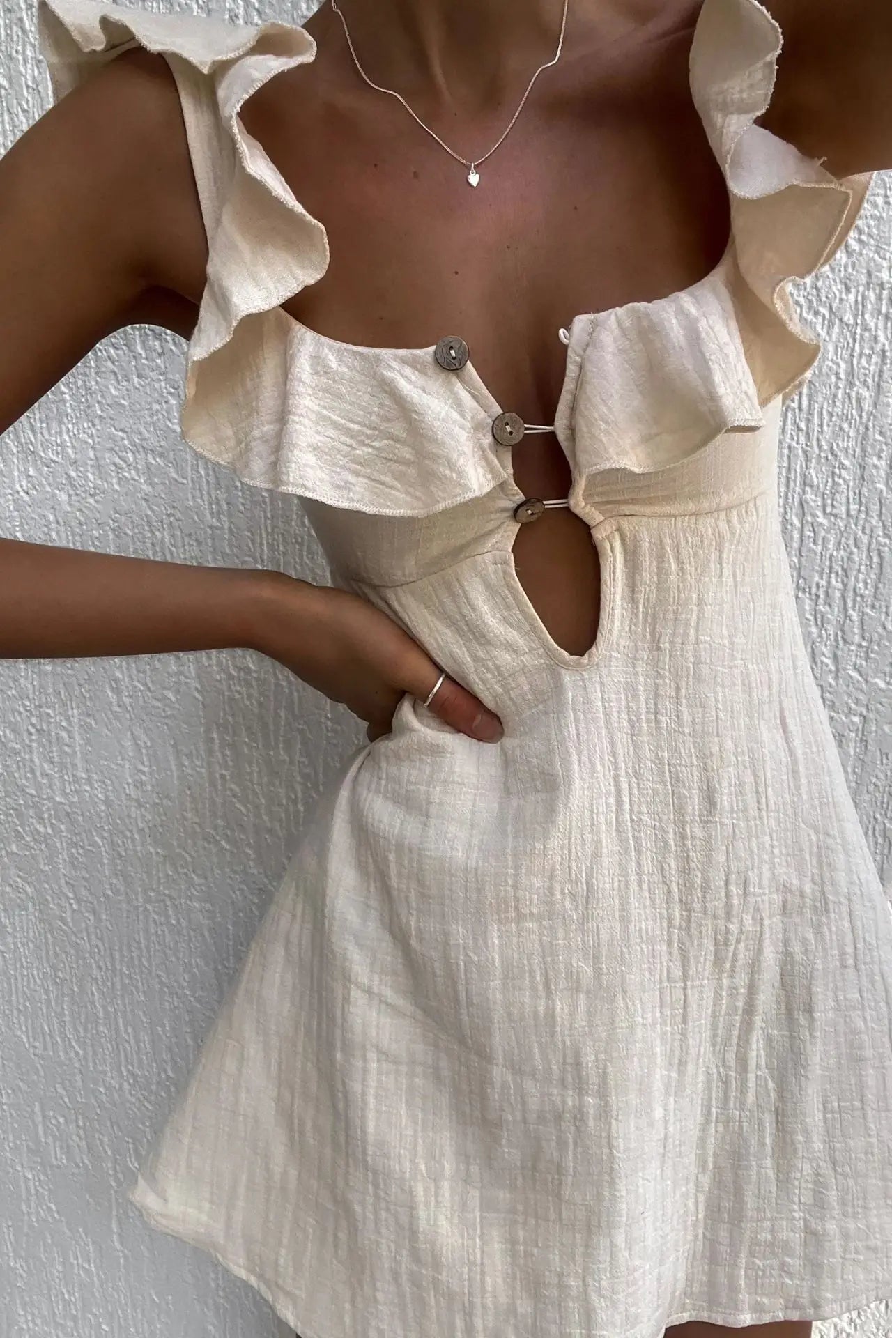 Women Ruffled Keyhole Mini Dress | Griselda
