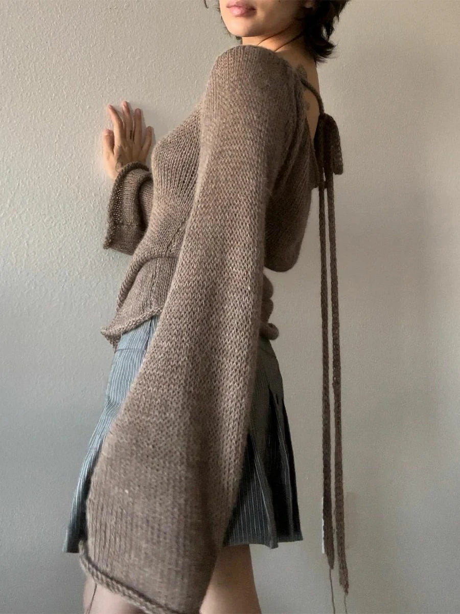 Women Backless Knit Sweater | Rose