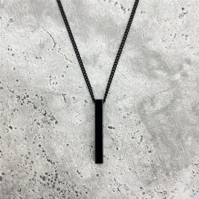 Men's Necklace Black Stainless Steel Rectangle Pendant | Classic Style-5