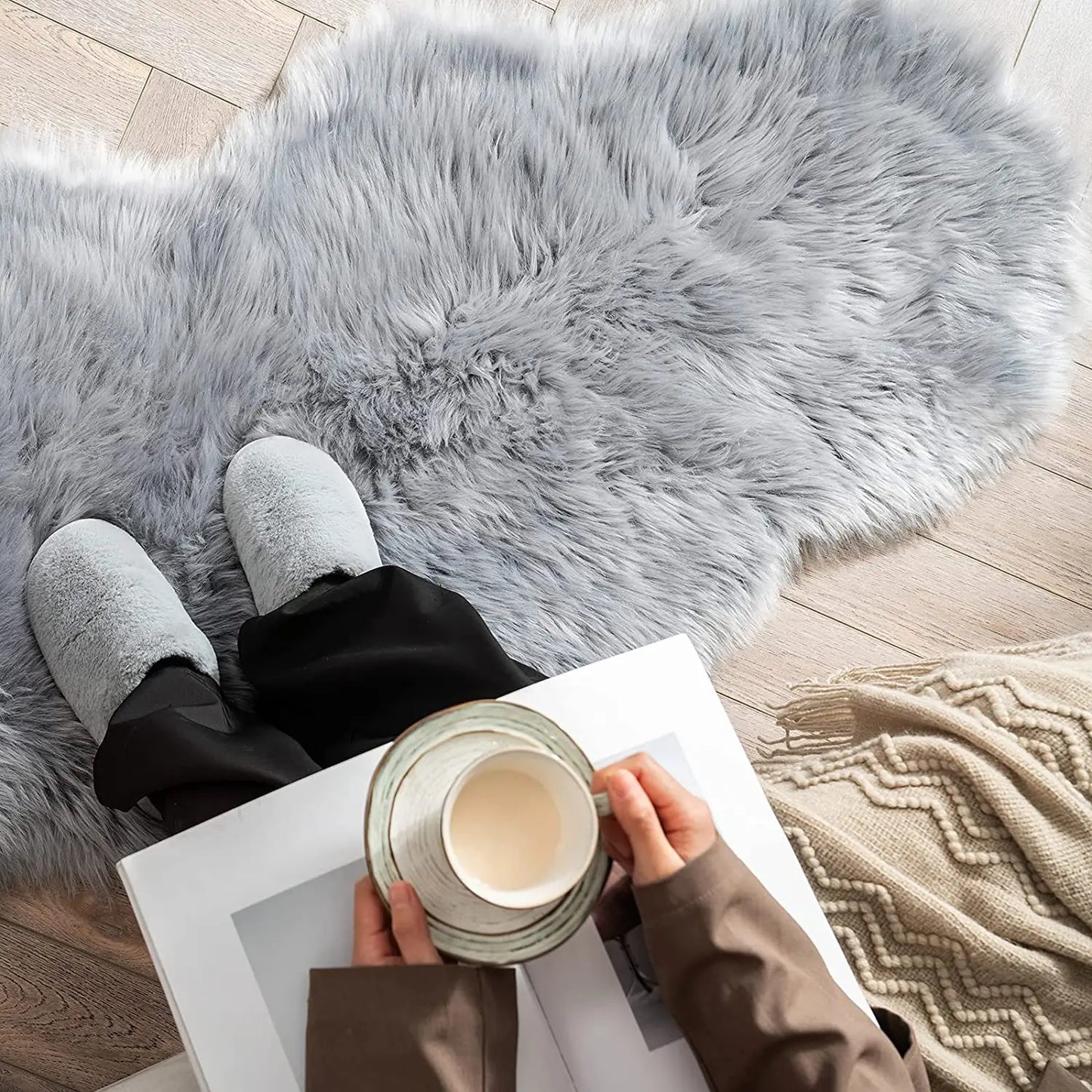 Washable Area Rug White Faux Sheepskin | Cozy Comfort 4