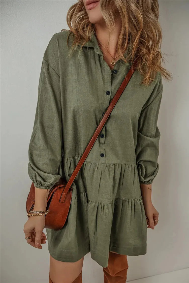 Women Pleated Shirt Dress | Jolina