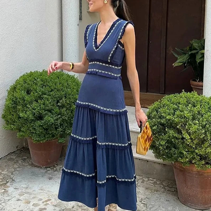 Women Embroidered Tiered Maxi Dress | Nola