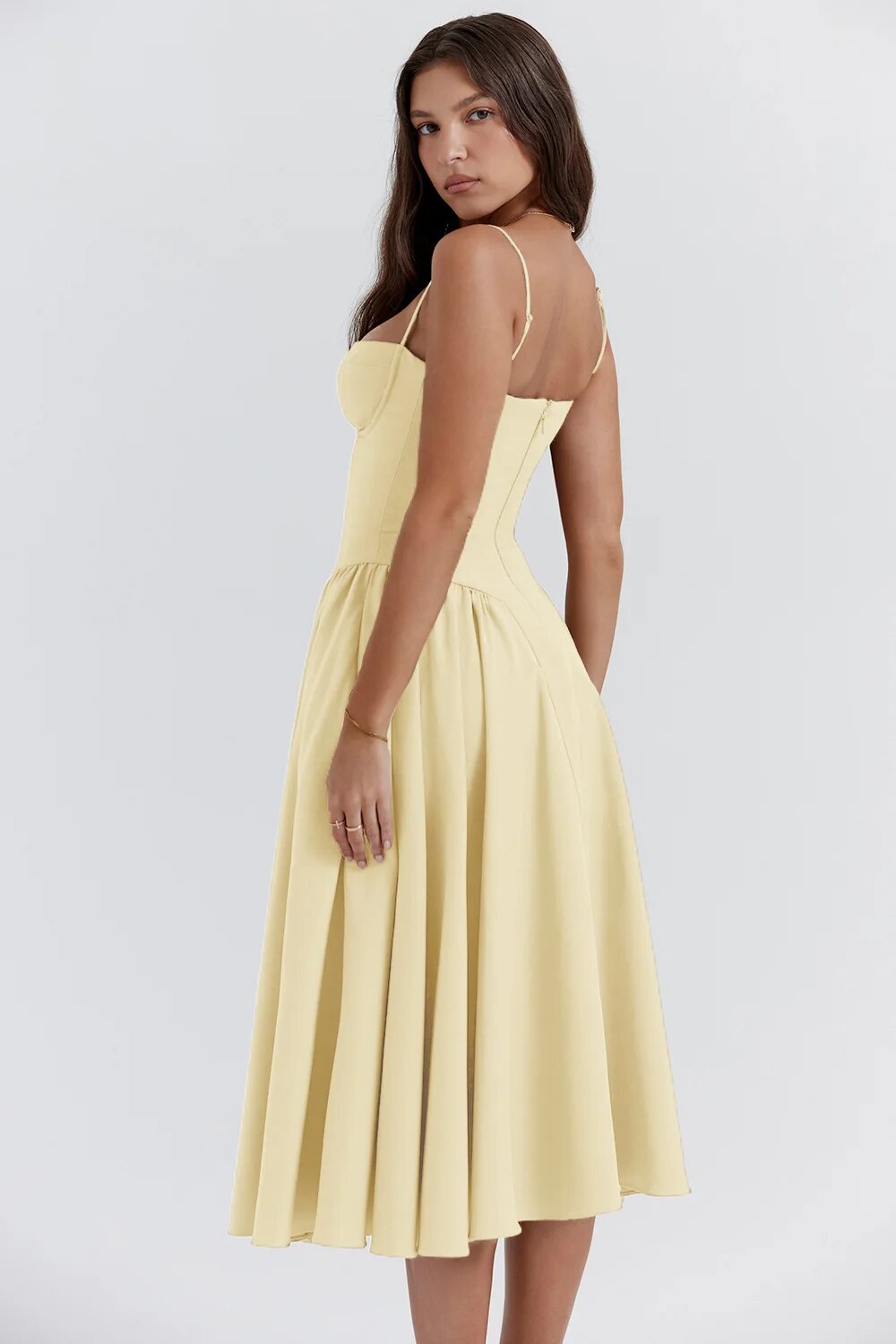 Women Chic Sleeveless Midi Sun Dress With Corset Fit | Tulum