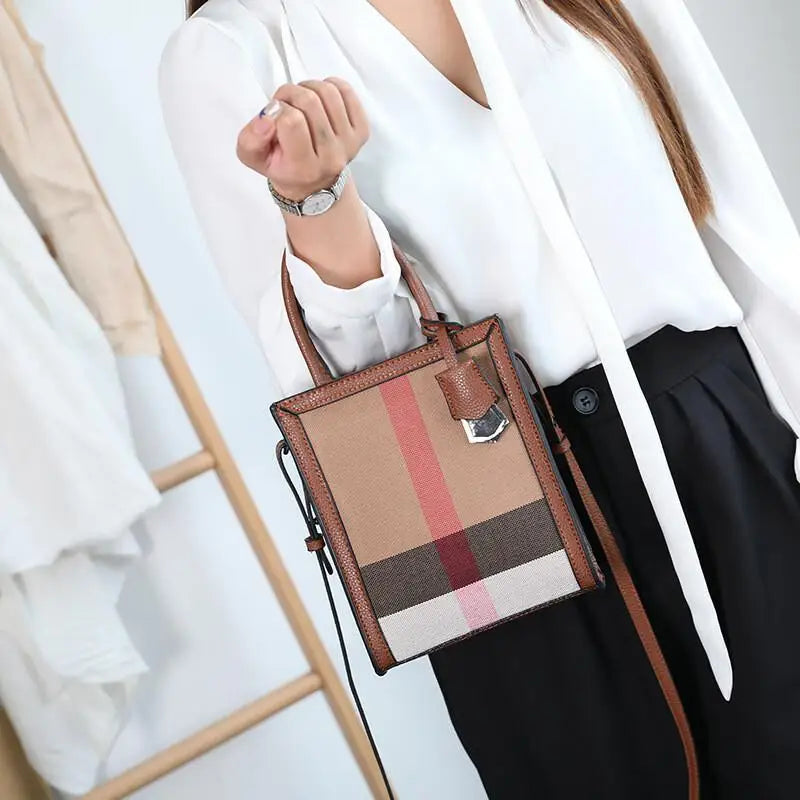 Women Compact Plaid Mini Tote Bag | Camille