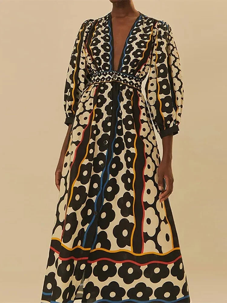 Women Bold Printed Maxi Dress with Balloon Sleeves | Aria